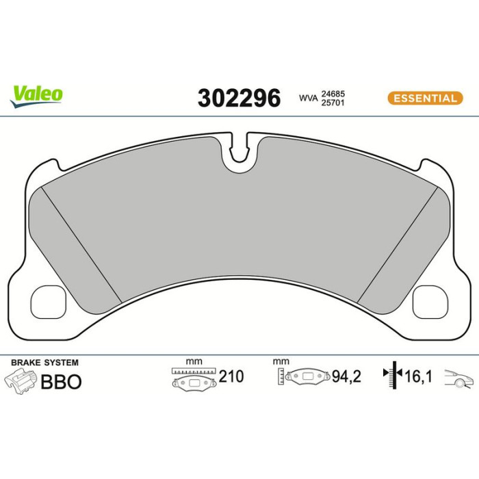 302296 Valeo Bremsbelagsatz 302296 302296 Valeo Bremsbelagsatz 302296