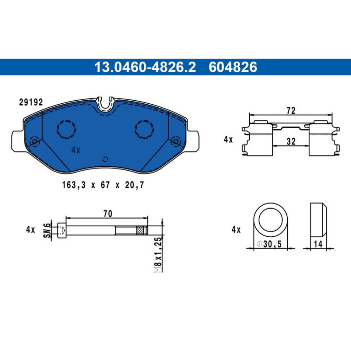 ATE Bremsbelagsatz Mercedes-Benz Vorderachse Sprinter 06 13.0460-4826.2 ATE Bremsbelagsatz Mercedes-Benz Vorderachse Sprinter 06 13.0460-4826.2