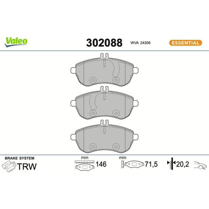 Valeo Bremsbelagsatz 302088 Valeo Bremsbelagsatz 302088