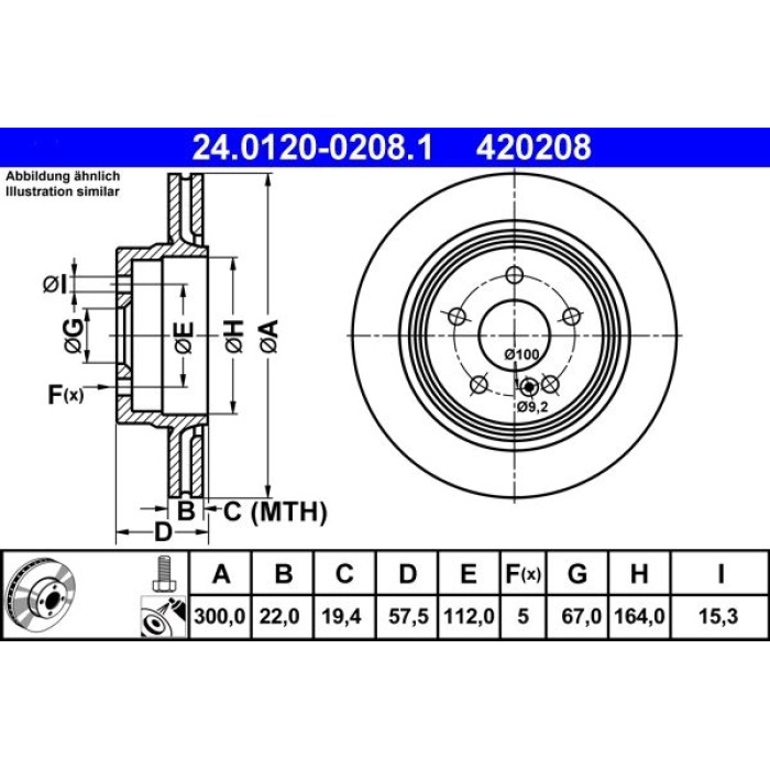 ATE Bremsscheibe Mercedes-Benz Hinterachse W204/S204/C207/A207 07 24.0120-0208.1 ATE Bremsscheibe Mercedes-Benz Hinterachse W204/S204/C207/A207 07 24.0120-0208.1