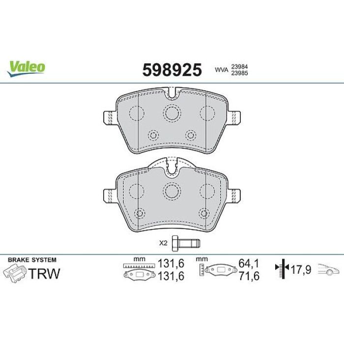 Valeo Bremsbelagsatz 598925 Valeo Bremsbelagsatz 598925