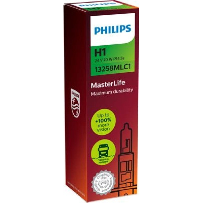 13258MLC1 PHILIPS H1 Halogenlampe MasterLife 24 V 70 W P14,5s, 1 Stück - 13258MLC1 - l 13258MLC1 PHILIPS H1 Halogenlampe MasterLife 24 V 70 W P14,5s, 1 Stück - 13258MLC1 - l