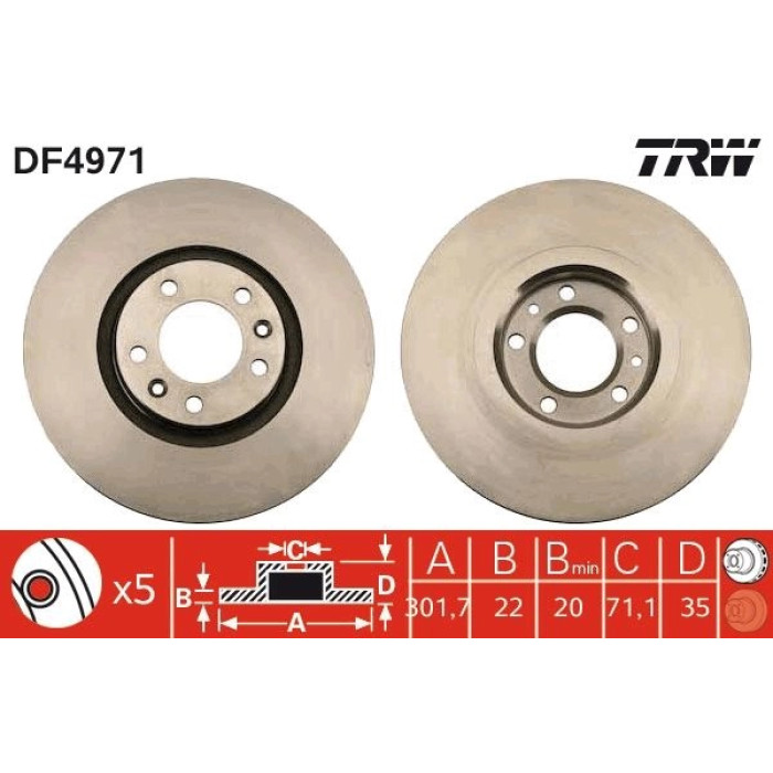 TRW Bremsscheibe Citroen T. C6 DF4971 TRW Bremsscheibe Citroen T. C6 DF4971