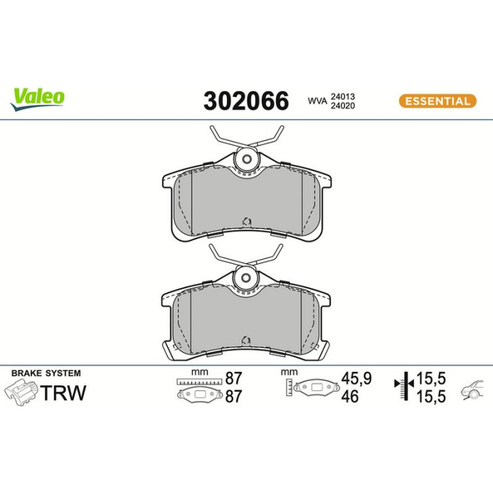 Valeo Bremsbelagsatz 302066 Valeo Bremsbelagsatz 302066
