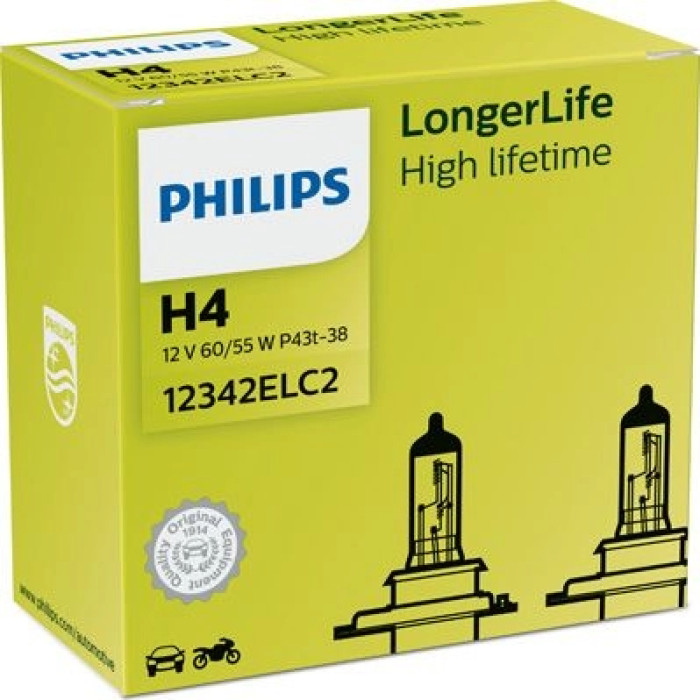 12342ELC2 PHILIPS H4 Halogenlampe LongLife 12 V 60/55 W P43t-38, 2 Stück - 12342ELC2 - l 12342ELC2 PHILIPS H4 Halogenlampe LongLife 12 V 60/55 W P43t-38, 2 Stück - 12342ELC2 - l
