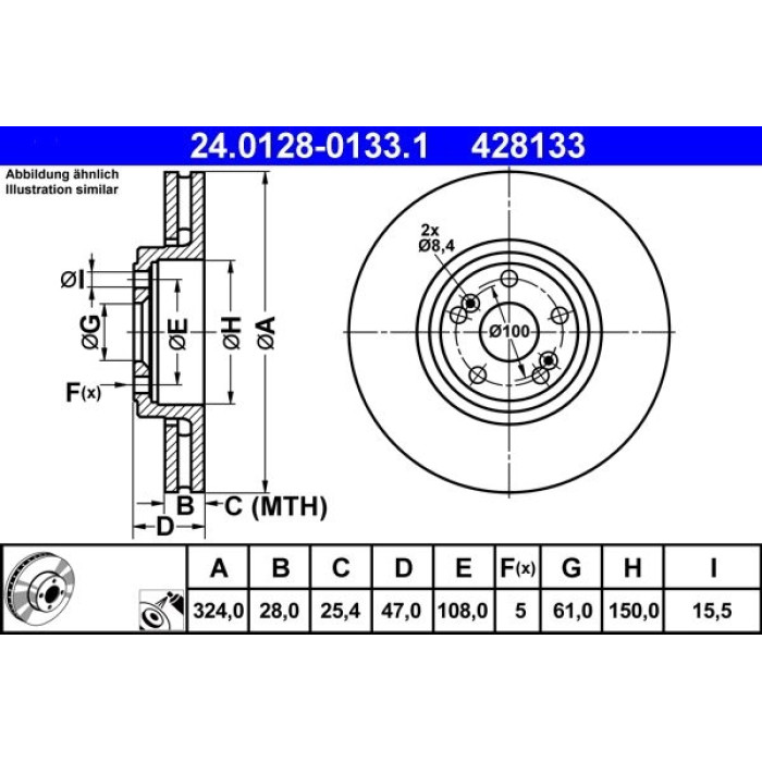 ATE Bremsscheibe Renault Vorderachse Espace/Vel Satis 2.0-3.5 V6 02 24.0128-0133.1 ATE Bremsscheibe Renault Vorderachse Espace/Vel Satis 2.0-3.5 V6 02 24.0128-0133.1