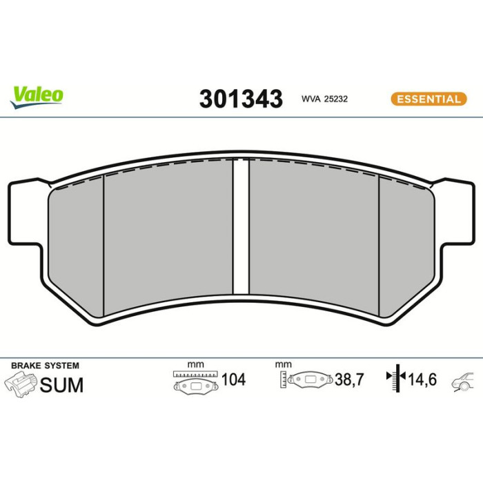 Valeo Bremsbelagsatz 301343 Valeo Bremsbelagsatz 301343