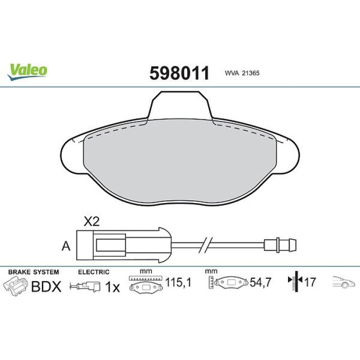 Valeo Bremsbelagsatz 598011 Valeo Bremsbelagsatz 598011