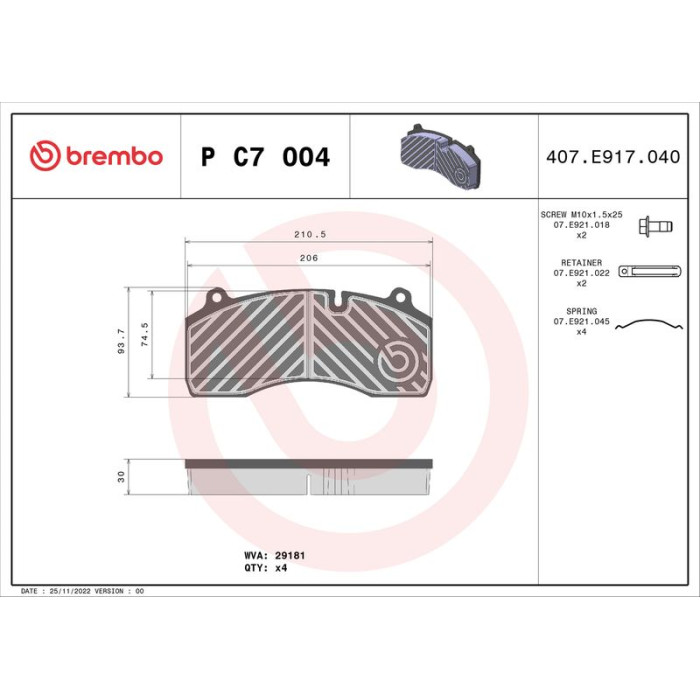 BREMBO Bremsbelagsatz, Scheibenbremse P C7 004 BREMBO Bremsbelagsatz, Scheibenbremse P C7 004