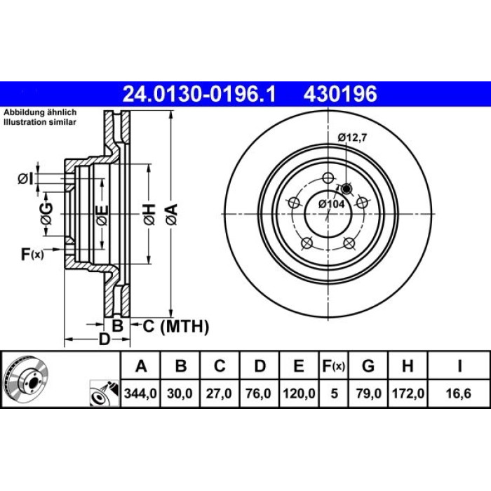 ATE Bremsscheibe Land Rover Vorderachse Range Rover 3.0D/4.4 4x4 02-12 24.0130-0196.1 ATE Bremsscheibe Land Rover Vorderachse Range Rover 3.0D/4.4 4x4 02-12 24.0130-0196.1
