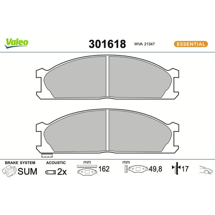 Valeo Bremsbelagsatz 301618 Valeo Bremsbelagsatz 301618