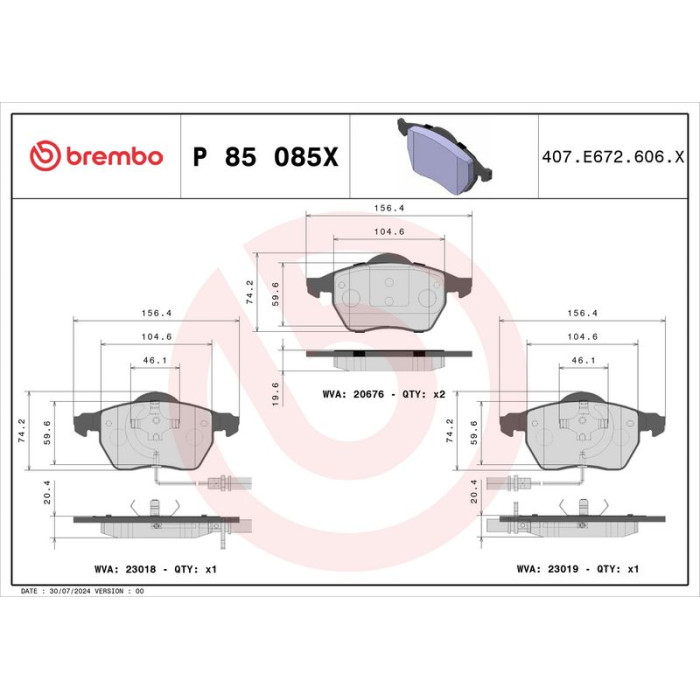 P 85 085X Brembo Xtra Bremsbelagsatz Vorderachse – P 85 085X – 156 x 74 x 20 mm – Bremssystem Teves – OE Nummer 3BD698151 P 85 085X Brembo Xtra Bremsbelagsatz Vorderachse – P 85 085X – 156 x 74 x 20 mm – Bremssystem Teves – OE Nummer 3BD698151