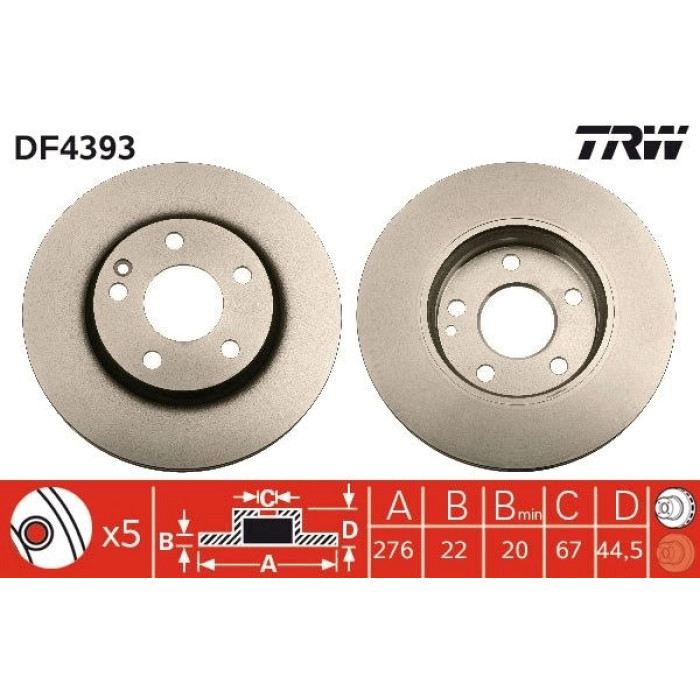 TRW Bremsscheibe Mercedes-Benz W169/W245 1 5-2 0 04-12 DF4393 TRW Bremsscheibe Mercedes-Benz W169/W245 1 5-2 0 04-12 DF4393