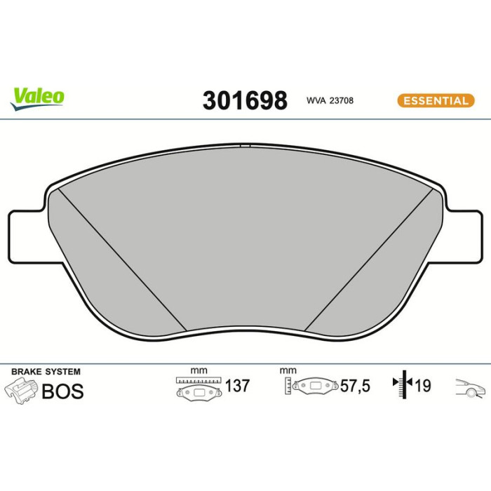 Valeo Bremsbelagsatz 301698 Valeo Bremsbelagsatz 301698