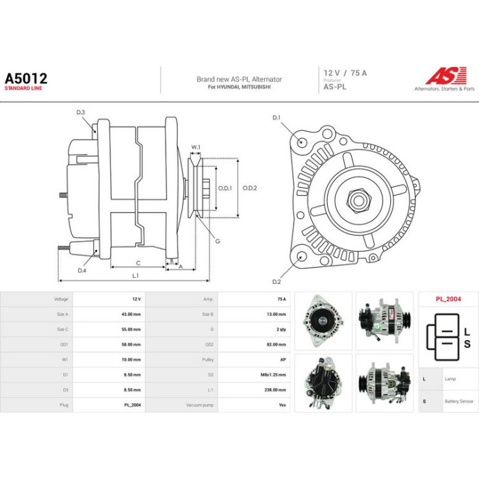 A5012 AS-PL Lichtmaschine (Generator) A5012