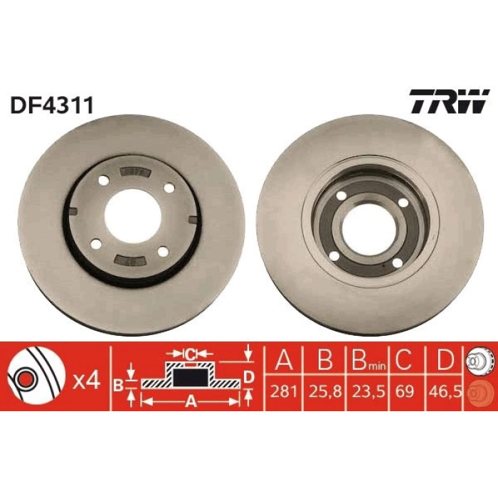 TRW Bremsscheibe Vorderachse DF4311 TRW Bremsscheibe Vorderachse DF4311