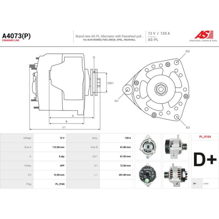A4073(P) AS-PL Lichtmaschine (Generator) A4073(P)
