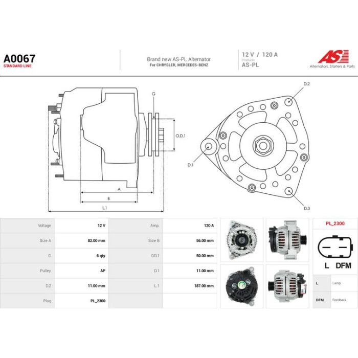 A0067 AS-PL Lichtmaschine (Generator) A0067