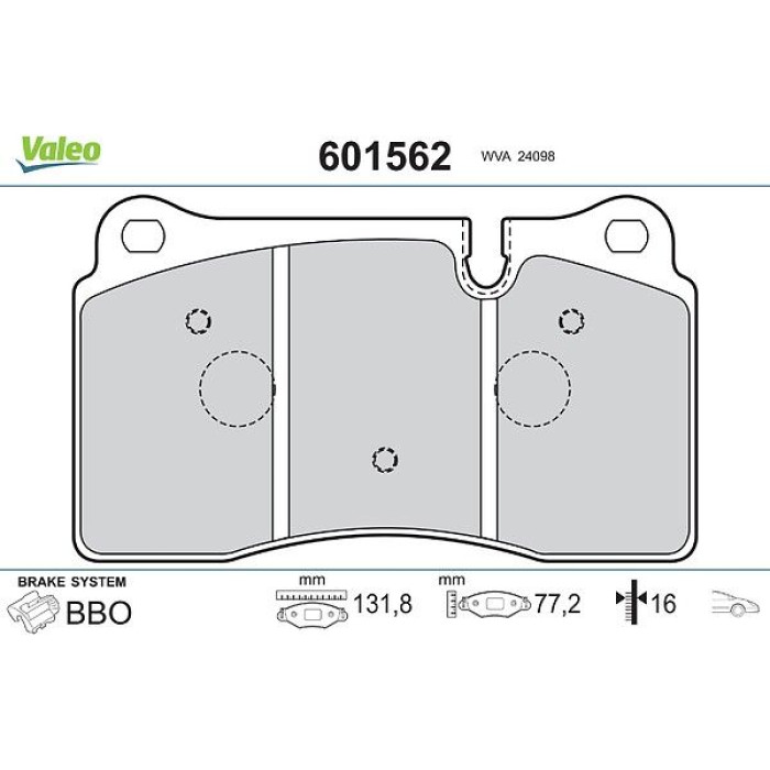 Valeo Bremsbelagsatz 601562 Valeo Bremsbelagsatz 601562
