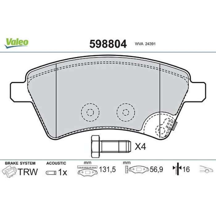 Valeo Bremsbelagsatz 598804 Valeo Bremsbelagsatz 598804