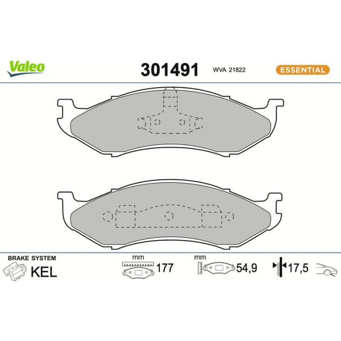 Valeo Bremsbelagsatz 301491 Valeo Bremsbelagsatz 301491