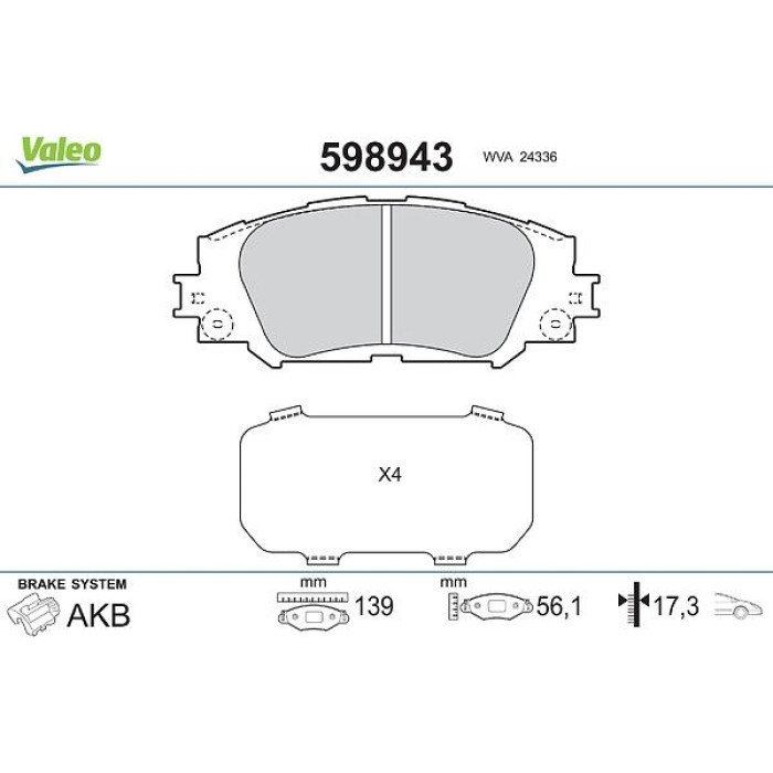 Valeo Bremsbelagsatz 598943 Valeo Bremsbelagsatz 598943