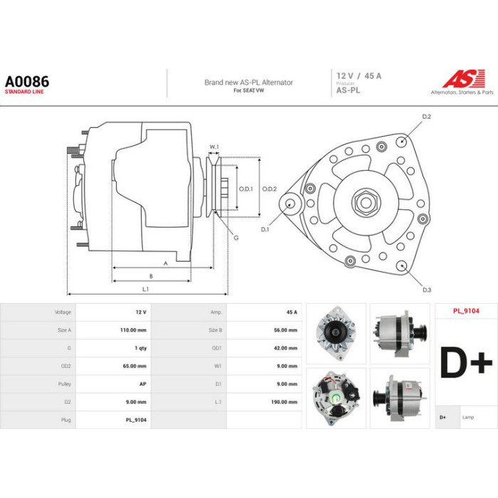 A0086 AS-PL Lichtmaschine (Generator) A0086 A0086 AS-PL Lichtmaschine (Generator) A0086