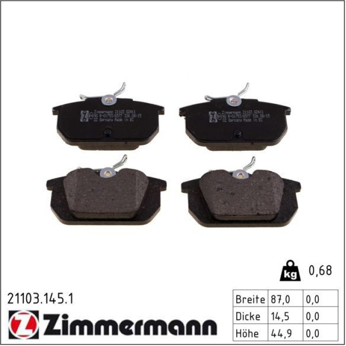 21103.145.1 ZIMMERMANN Bremsbeläge 21103.145.1 21103.145.1 ZIMMERMANN Bremsbeläge 21103.145.1