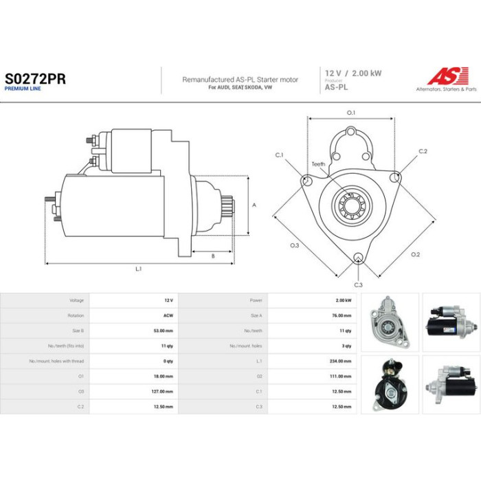 AS-PL Anlasser S0272PR AS-PL Anlasser S0272PR