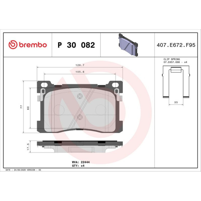 P 30 082 BREMBO Bremsbelagsatz, Scheibenbremse P 30 082