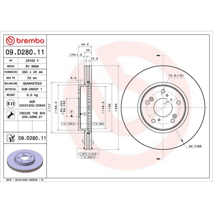 Brembo Bremsscheibe Vorderachse 09.D280.11