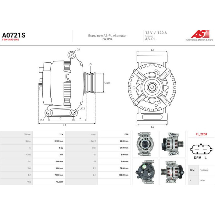 A0721S AS-PL Lichtmaschine (Generator) A0721S A0721S AS-PL Lichtmaschine (Generator) A0721S