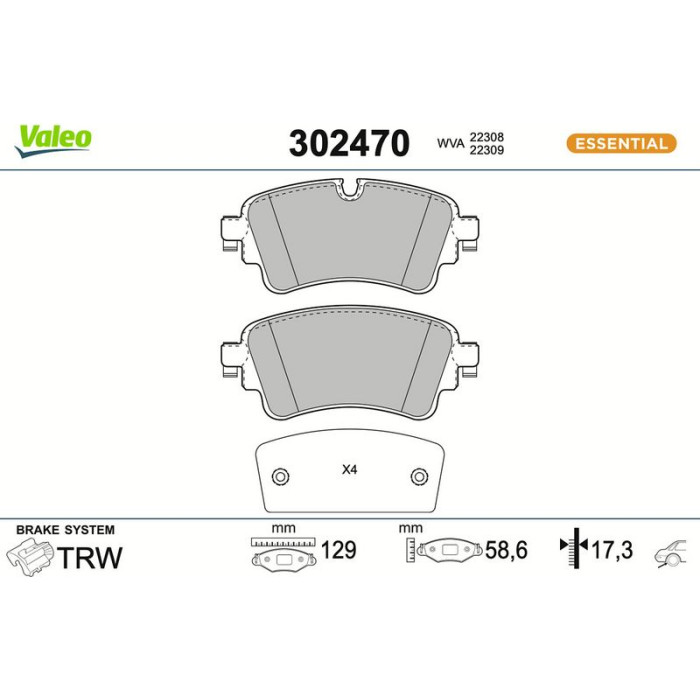 Valeo Bremsbelagsatz 302470 Valeo Bremsbelagsatz 302470