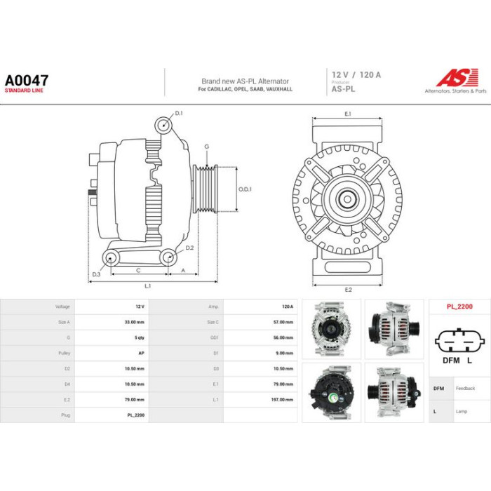 A0047 AS-PL Lichtmaschine (Generator) A0047