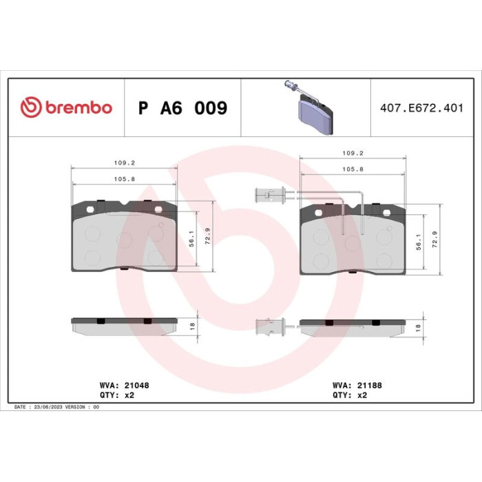 P A6 009 Brembo Prime Bremsbelagsatz Vorderachse – P A6 009 – 110 x 73 x 18 mm – Bremssystem – OE Nummer 7701201622 P A6 009 Brembo Prime Bremsbelagsatz Vorderachse – P A6 009 – 110 x 73 x 18 mm – Bremssystem – OE Nummer 7701201622