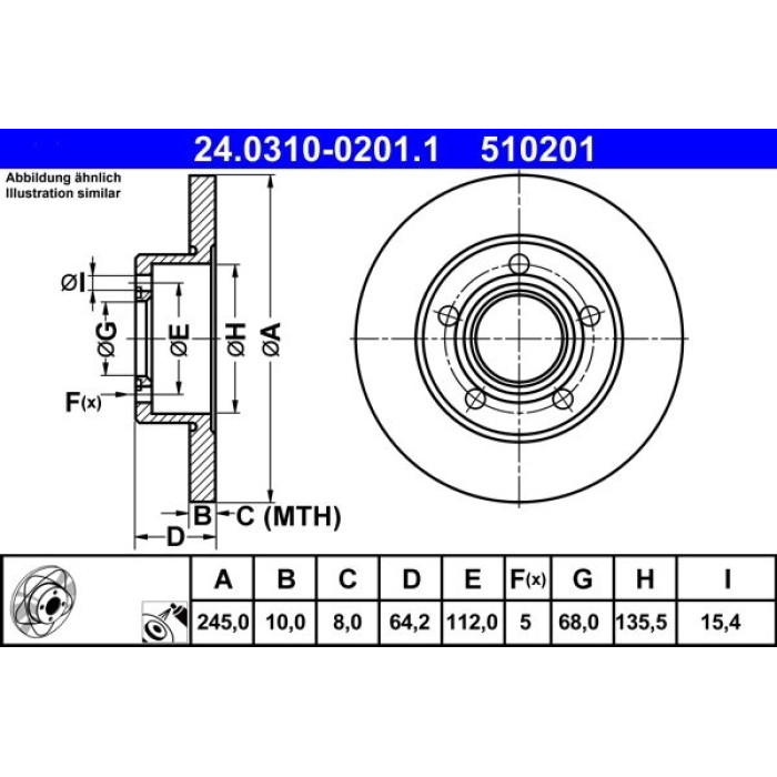ATE Bremsscheibe VW Hinterachse Passat 96-05 PowerDisc 24.0310-0201.1 ATE Bremsscheibe VW Hinterachse Passat 96-05 PowerDisc 24.0310-0201.1