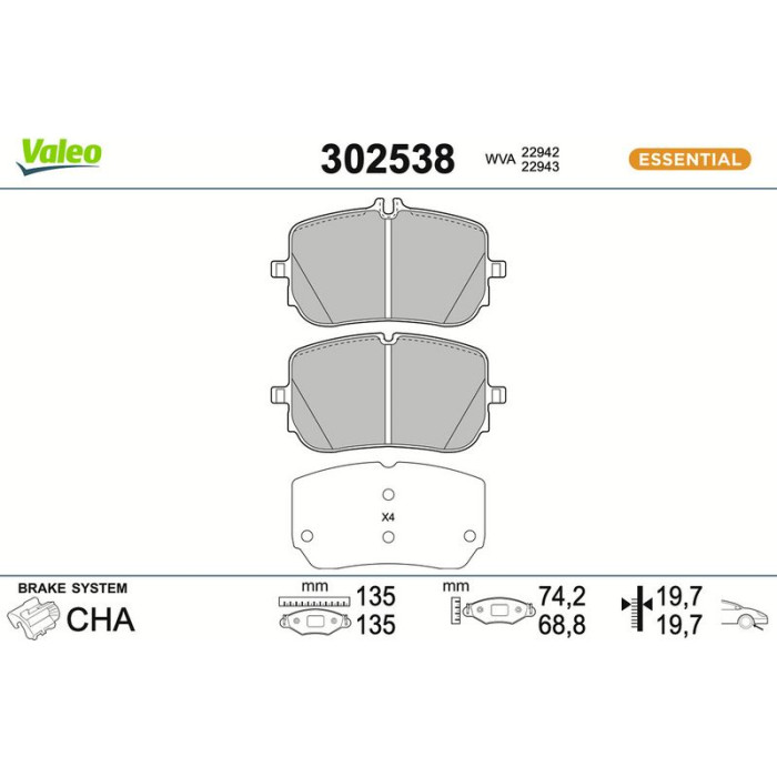 Valeo Bremsbelagsatz 302538 Valeo Bremsbelagsatz 302538