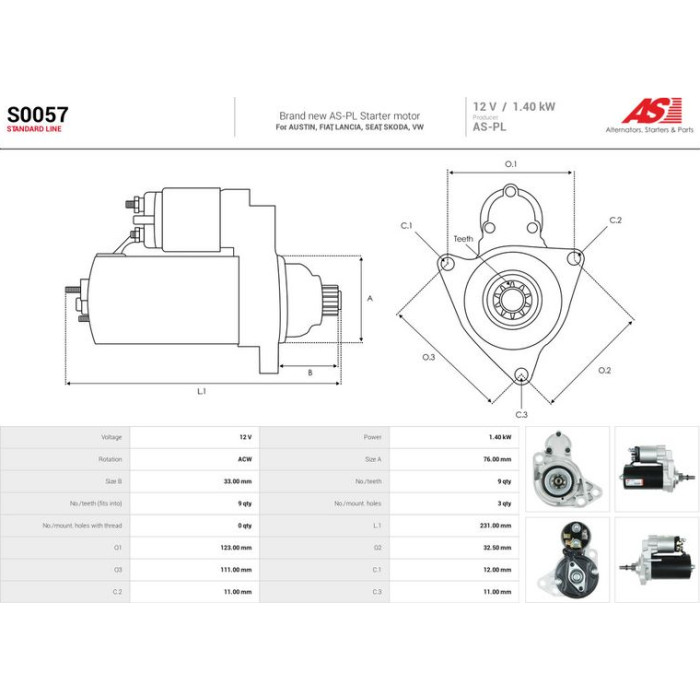 S0057 AS-PL Anlasser (Starter) S0057