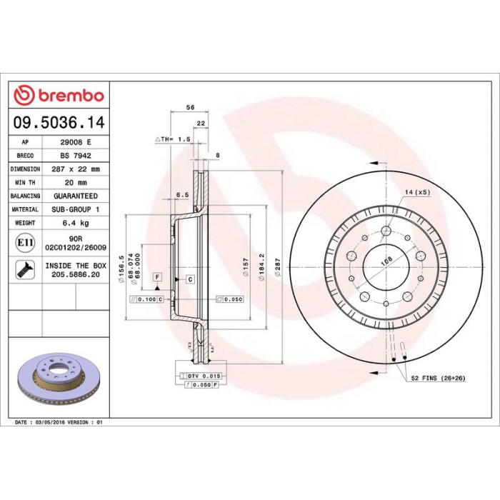 Brembo Bremsscheibe Vorderachse 09.5036.14 Brembo Bremsscheibe Vorderachse 09.5036.14