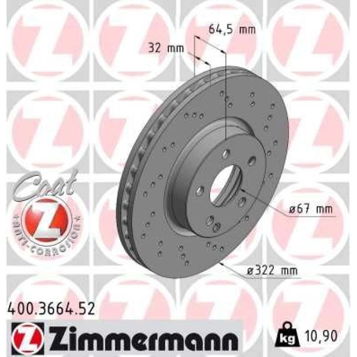 Zimmermann 15 481 076 Sport Bremsscheibe Vorderachse Sport 400.3664.52