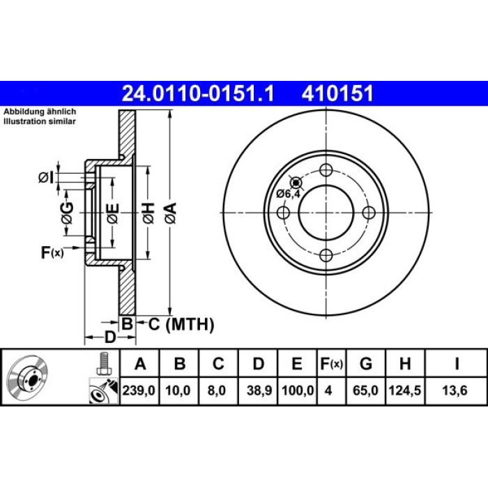 ATE Bremsscheibe Audi S. 80 1.3-1.6 72-86 24.0110-0151.1 ATE Bremsscheibe Audi S. 80 1.3-1.6 72-86 24.0110-0151.1