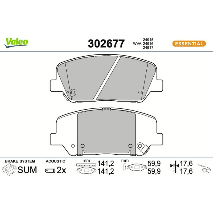 Valeo Bremsbelagsatz 302677 Valeo Bremsbelagsatz 302677
