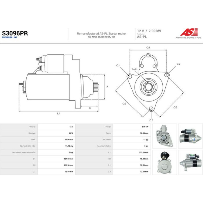 AS-PL Anlasser S3096PR AS-PL Anlasser S3096PR