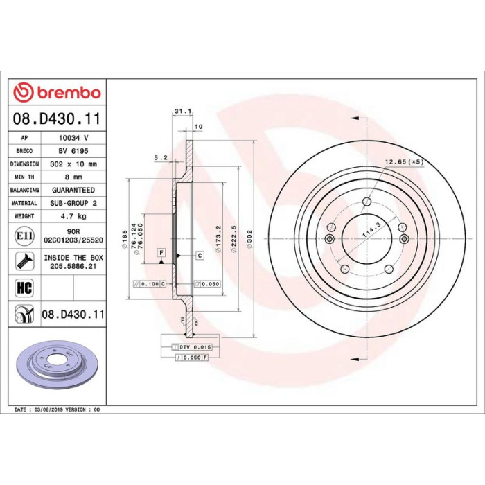 Brembo Bremsscheibe Hinterachse 08.D430.11 Brembo Bremsscheibe Hinterachse 08.D430.11
