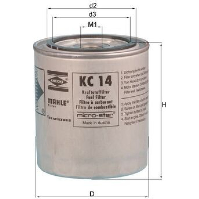 KC 14 MAHLE Kraftstofffilter KC 14, Anschraubfilter, Höhe 112 mm – u. a. für IVECO Zeta – OE Nummer 1901607 - l KC 14 MAHLE Kraftstofffilter KC 14, Anschraubfilter, Höhe 112 mm – u. a. für IVECO Zeta – OE Nummer 1901607 - l