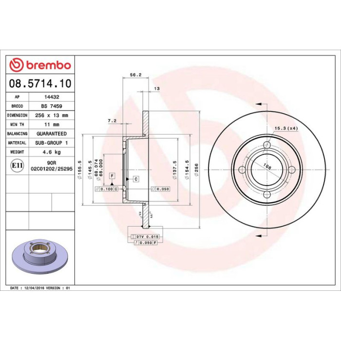 Brembo Bremsscheibe Vorderachse 08.5714.10 Brembo Bremsscheibe Vorderachse 08.5714.10