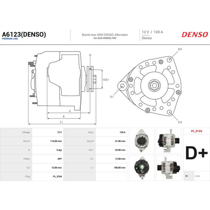 A6123(DENSO) AS-PL Lichtmaschine (Generator) A6123(DENSO) A6123(DENSO) AS-PL Lichtmaschine (Generator) A6123(DENSO)