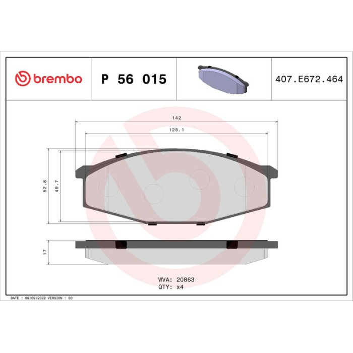 BREMBO Bremsbelagsatz, Scheibenbremse P 56 015 BREMBO Bremsbelagsatz, Scheibenbremse P 56 015