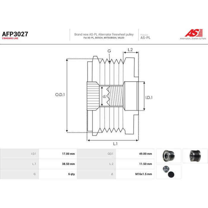 AFP3027 AS-PL Lichtmaschinenfreilauf AFP3027 AFP3027 AS-PL Lichtmaschinenfreilauf AFP3027