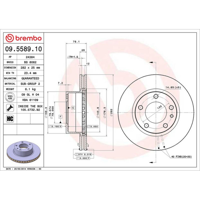 Brembo Bremsscheibe 09.5589.10 Brembo Bremsscheibe 09.5589.10